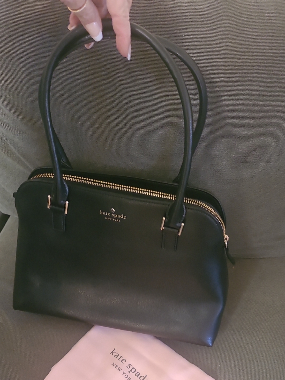 kate spade Black Leather Double-Handle Satchel with Gold Hardware